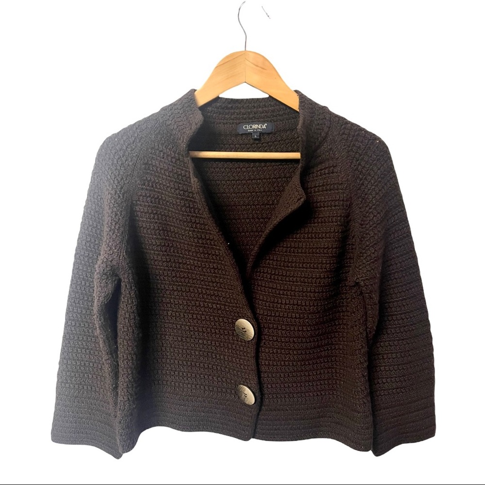 Clorinda Italian made Merino wool blend nubby knit crop cardigan w/snap front